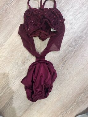 Girls Sequin Lace Dance Leotard - Burgundy